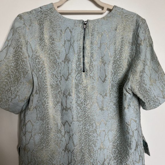 Topshop Light Blue & Mint Snake Print Zip Blouse - Picture 4 of 6